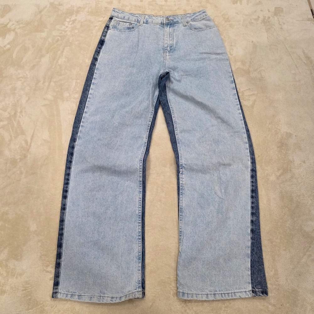 Forever 21 Two Tone Colorblock Wide Leg Jeans Size 28 Light Dark Wash Denim Y2K